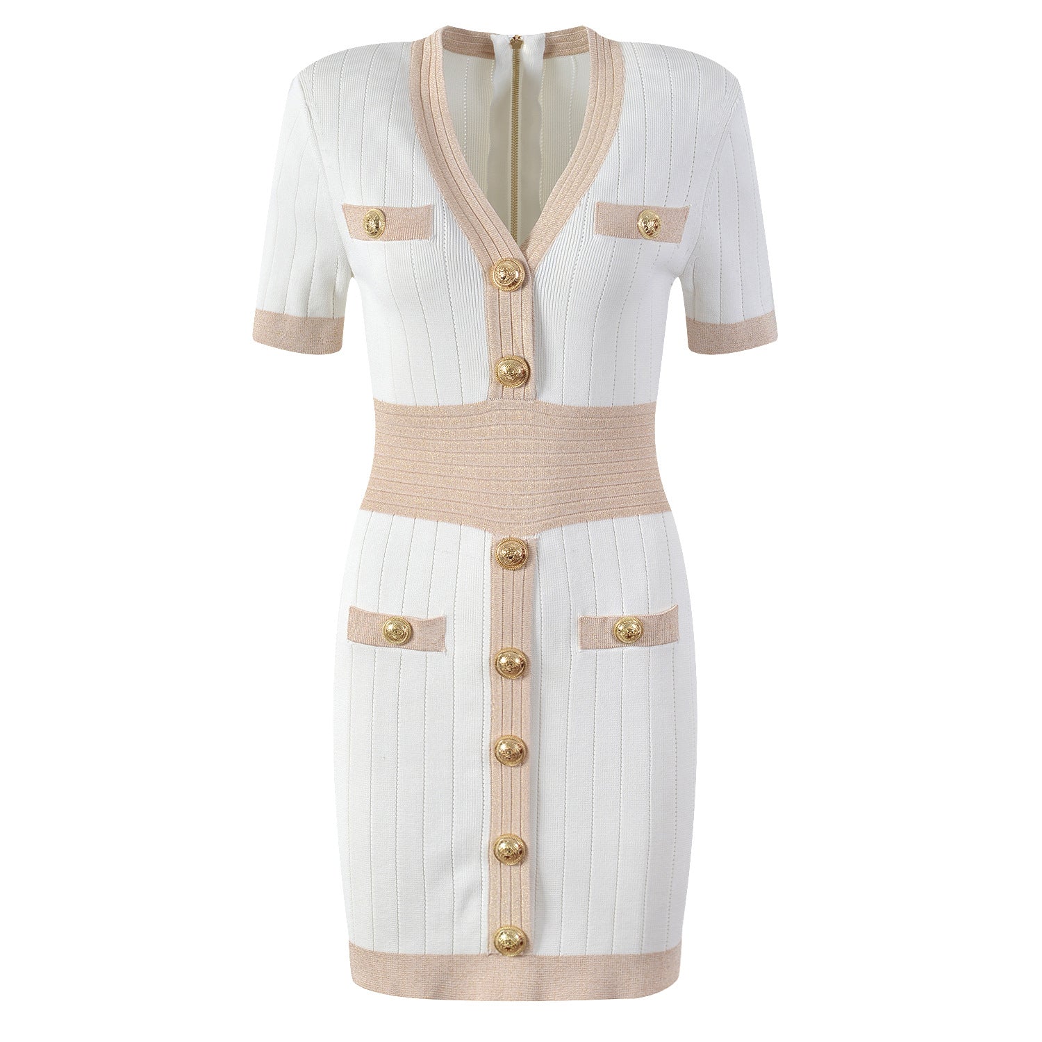 Ice Silk Knit Dress with Gold Buckle For Women, V-Neck, Upper East Side, BYMANYC New York. - BYMANYC ® New York