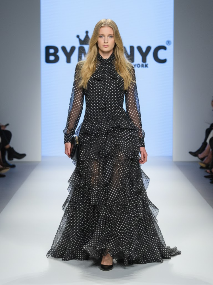 Long Black Polka Dot Evening Dress LENOX HILL Prêt-à-Porter Line BYMANYC Black / S