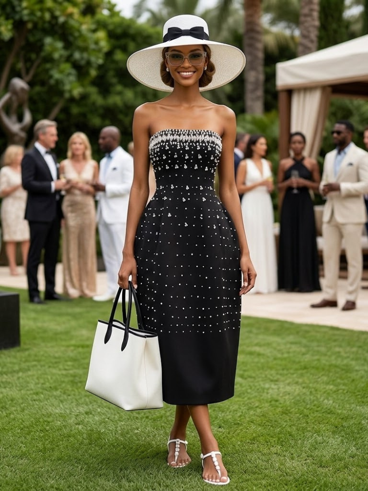 Women's Dress Strapless Embellished Black TRIBECA New Collection THE HAMPTONS BYMANYC New York Black / L