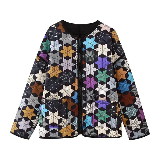 Women's Quilted Jacket Geometric Star Patchwork BYMANYC ® New York CONTEMPORARY VIBRANT MODERN OUTERWEAR - New Collection