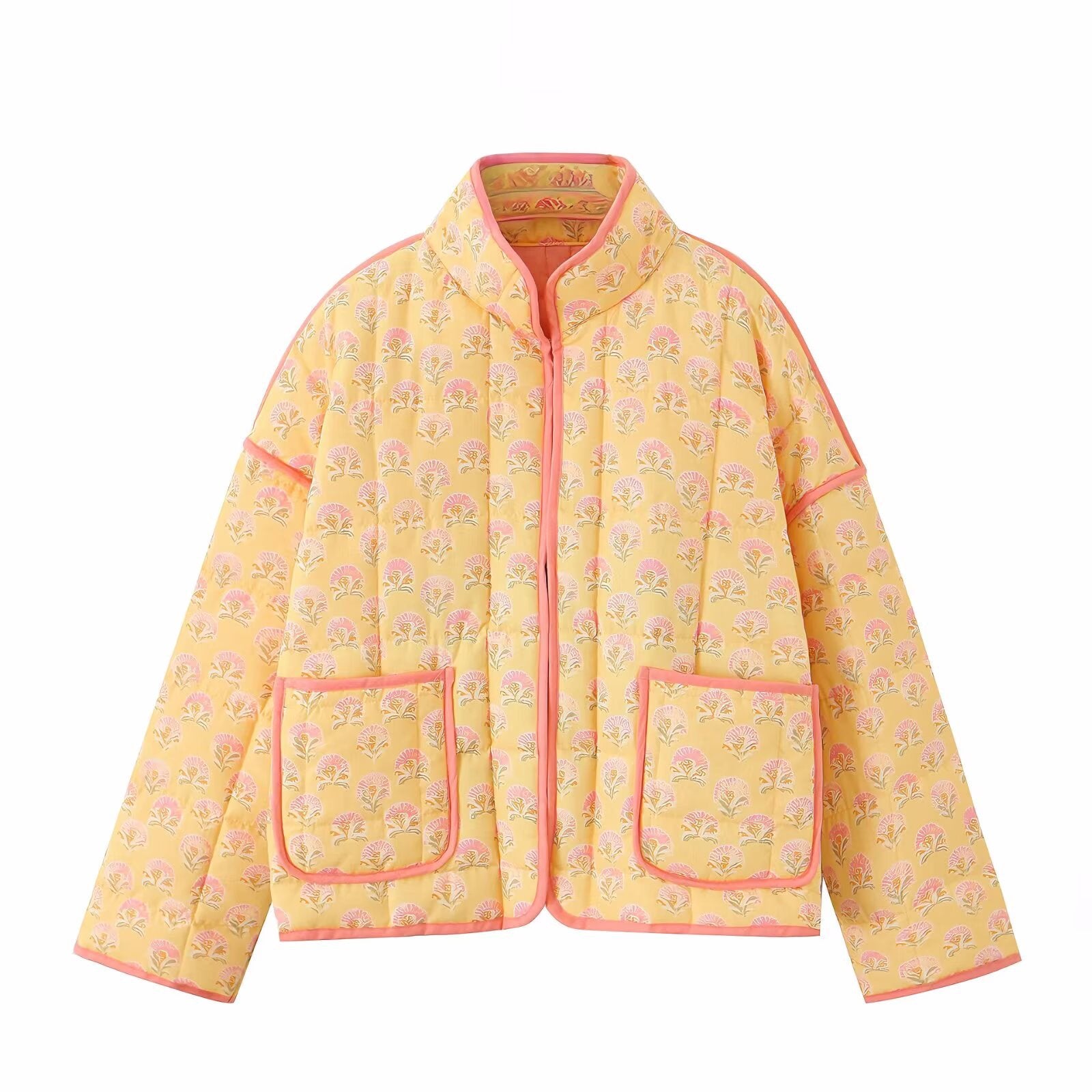 Women's Quilted Jacket Yellow Floral Printed BYMANYC ® New York CONTEMPORARY VIBRANT BOHO OUTERWEAR - New Collection