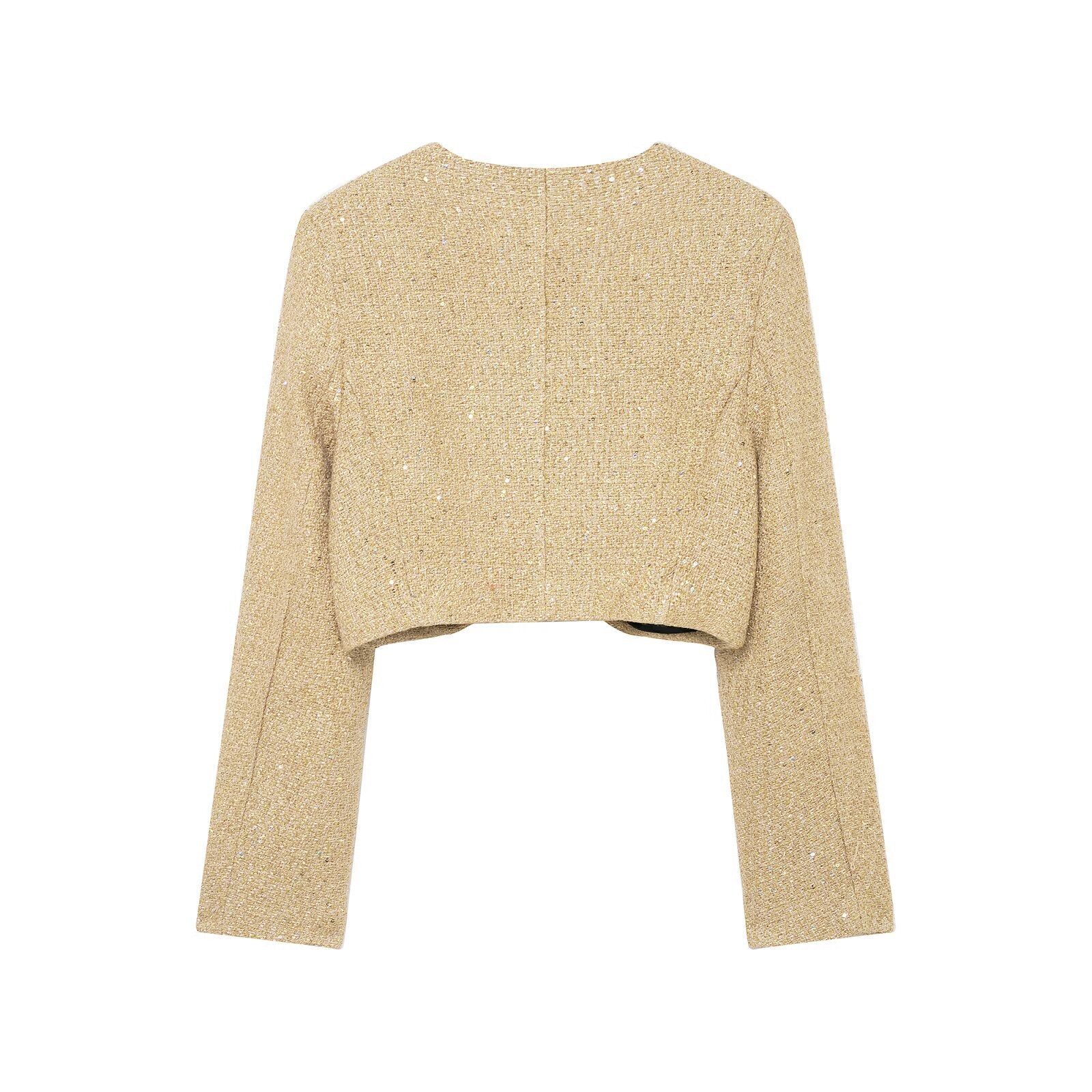 Women's Jacket Gold Tweed Cropped BYMANYC ® New York SOHO METALLIC TWEED CROPPED BLAZER - New Collection