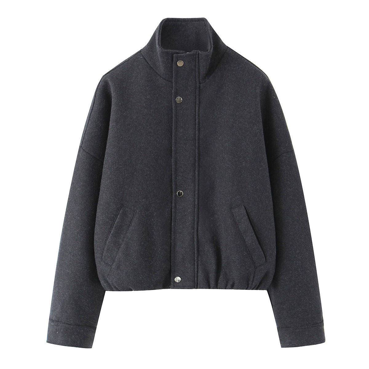 Women's Jacket Charcoal Grey Wool Blend BYMANYC ® New York SOHO HIGH COLLAR BOMBER - New Collection