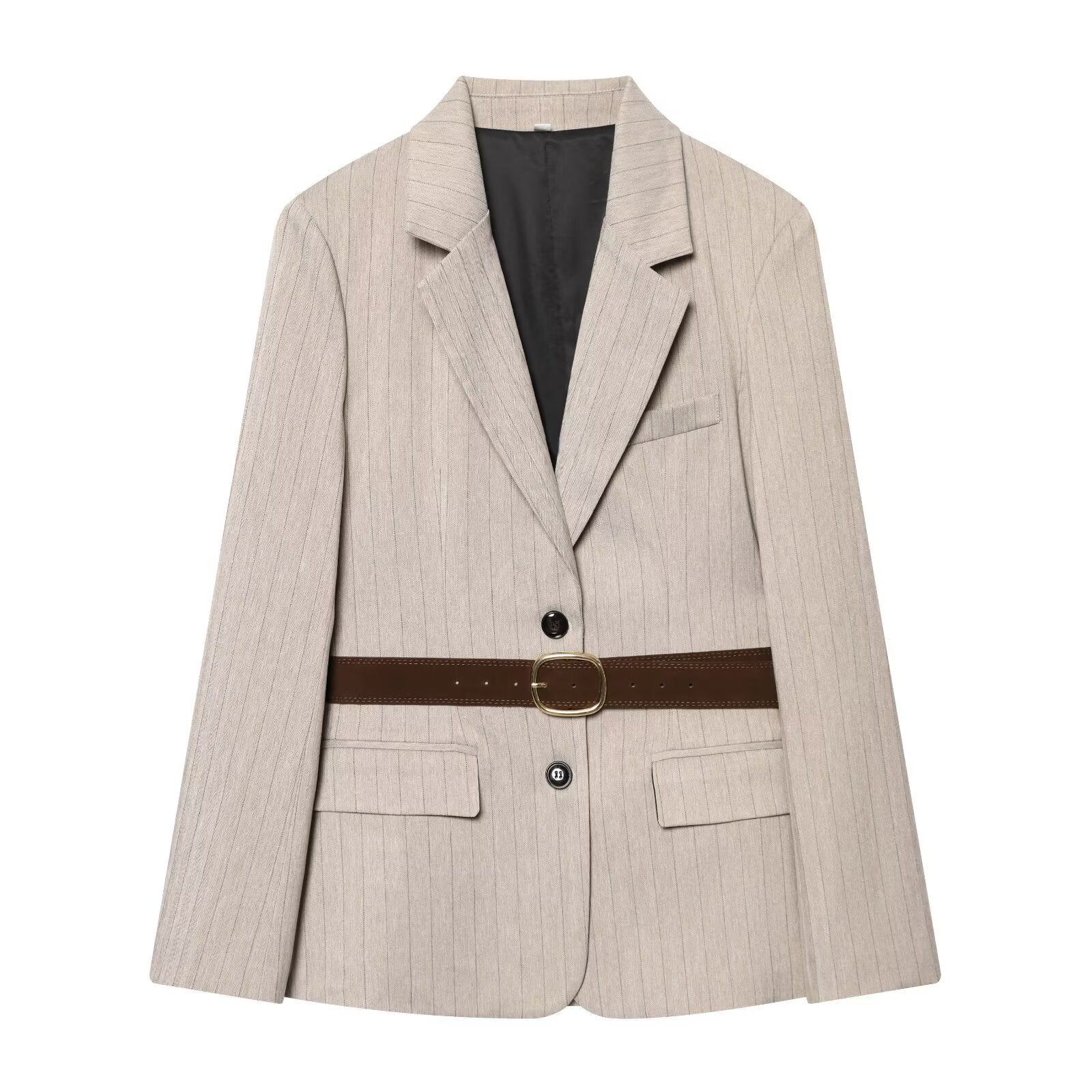 Women's Jacket Beige Pinstripe Belted Blazer BYMANYC ® New York WALL STREET BELTED BEIGE BLAZER - New Collection
