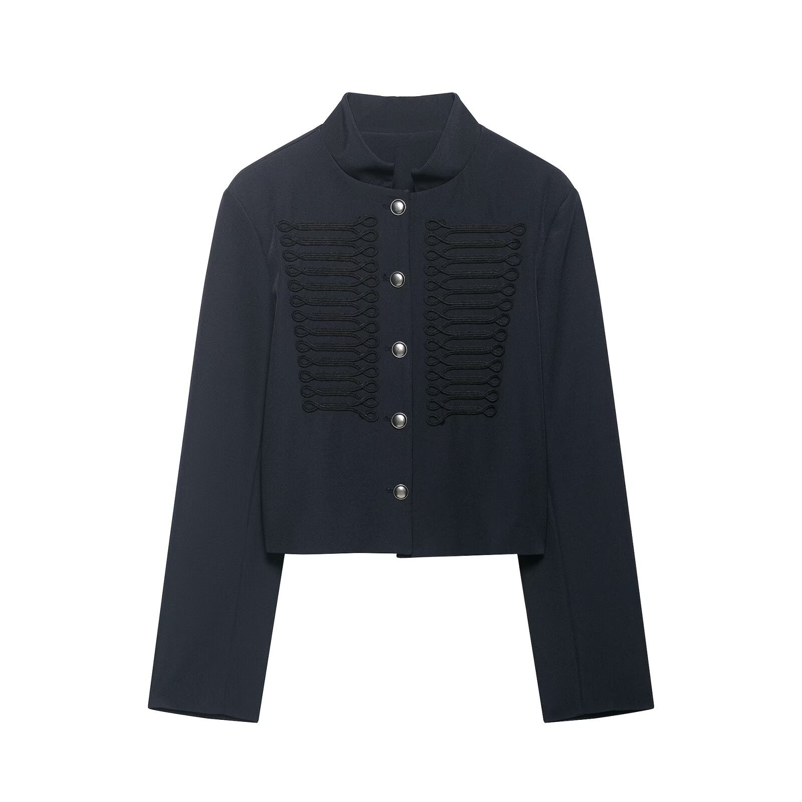Women's Jacket Dark Navy Military Frogged BYMANYC ® New York SOHO MILITARY EMBROIDERED CROPPED BLAZER - New Collection