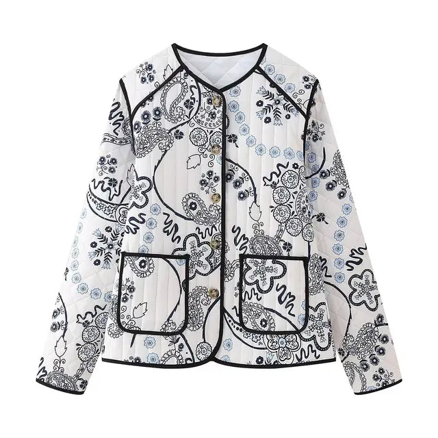 Women's Quilted Jacket White Black Printed BYMANYC ® New York CONTEMPORARY ELEGANT BOHO OUTERWEAR - New Collection