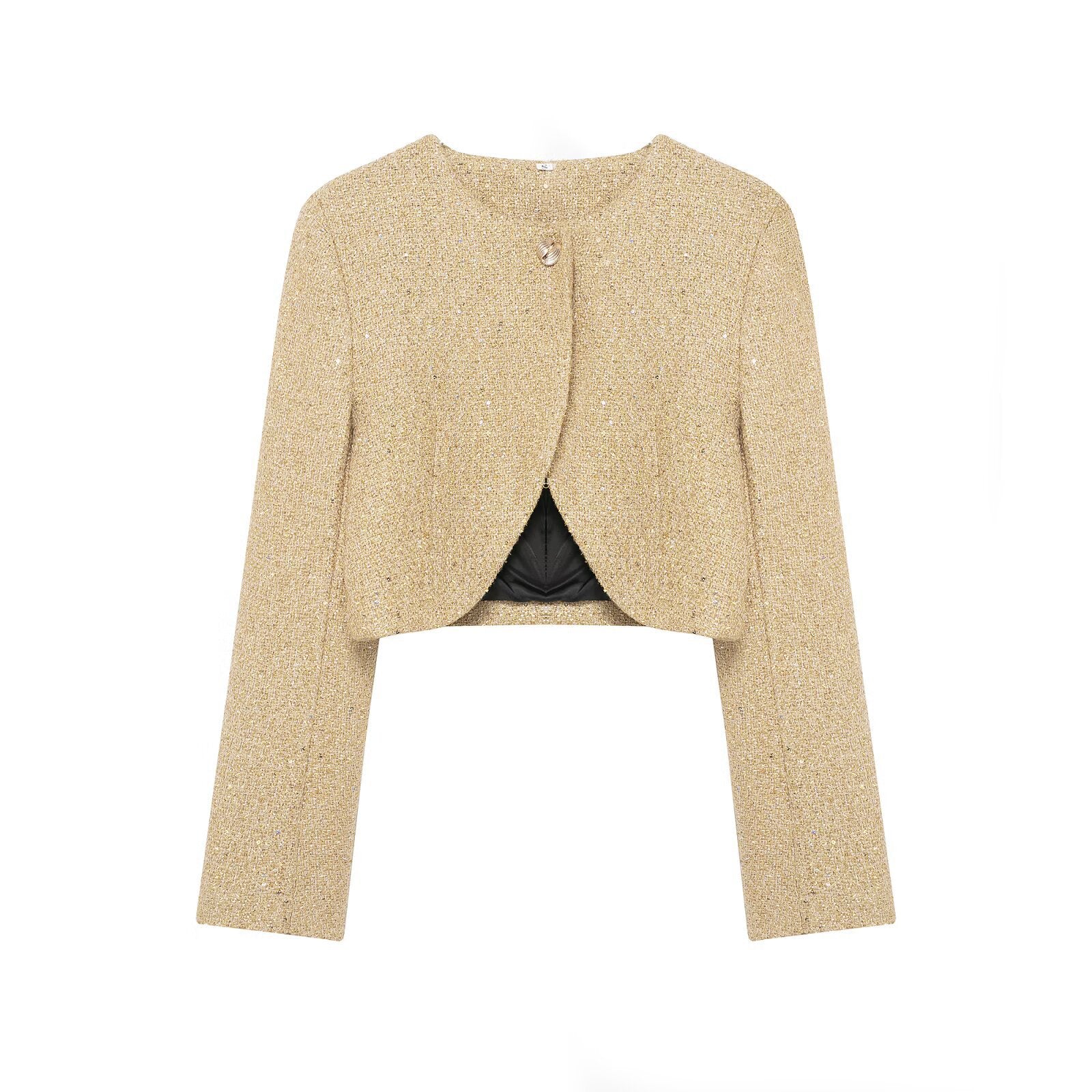 Women's Jacket Gold Tweed Cropped BYMANYC ® New York SOHO METALLIC TWEED CROPPED BLAZER - New Collection