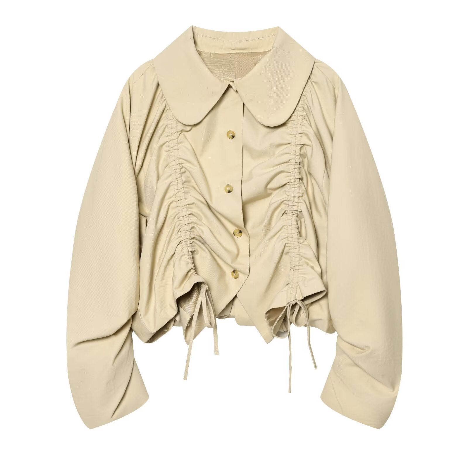 Women's Jacket Beige Peter Pan Collar BYMANYC ® New York SOHO RUCHED DRAWSTRING SHORT JACKET - New Collection