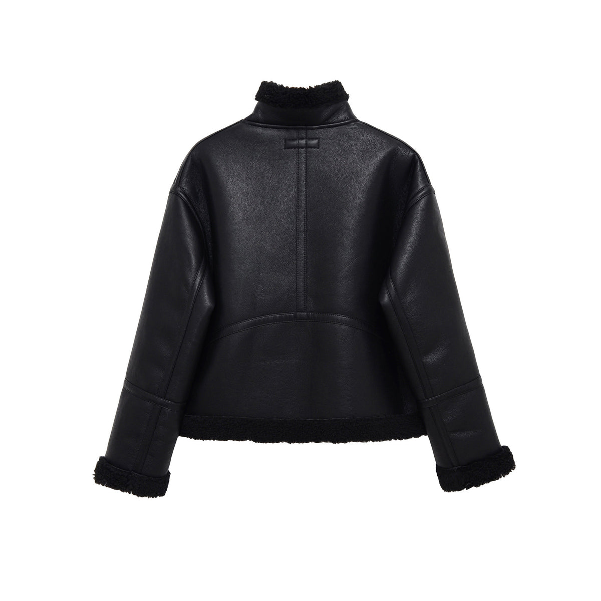 Women's Jacket Black Faux Leather Shearling BYMANYC ® New York SOHO BLACK AVIATOR BIKER - New Collection