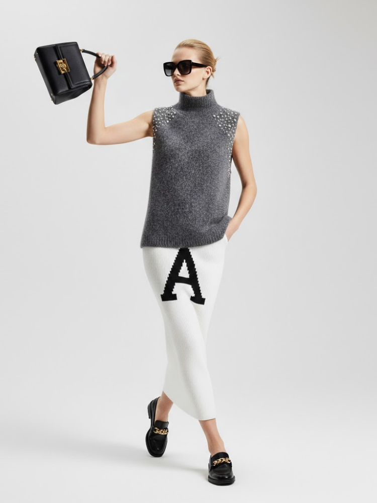 Anthracite Jewel Knit Vest with Crystal Appliqués • BYMANYC ® New York - BYMANYC ® New York  