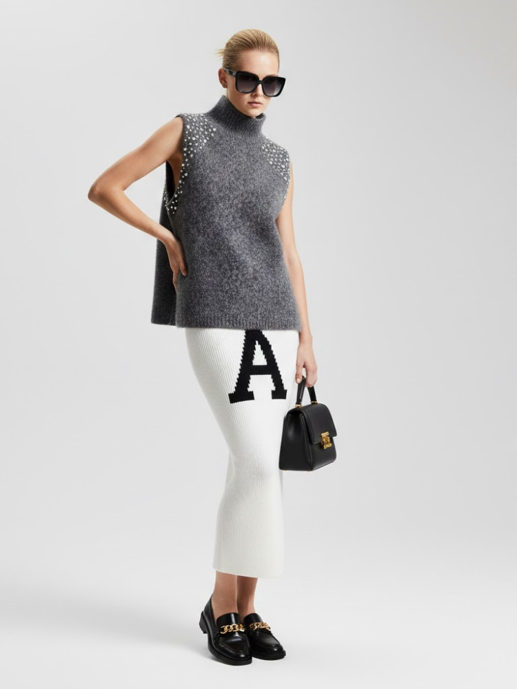 Anthracite Jewel Knit Vest with Crystal Appliqués • BYMANYC ® New York - BYMANYC ® New York  