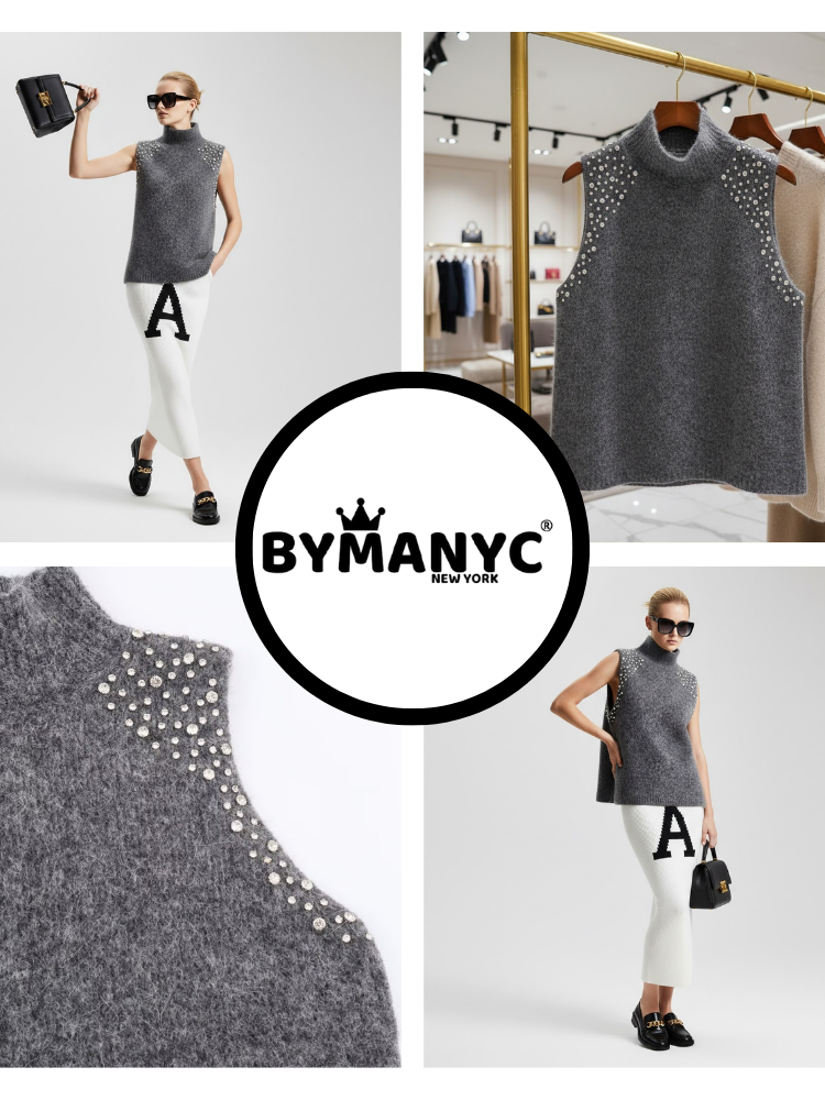 Anthracite Jewel Knit Vest with Crystal Appliqués • BYMANYC ® New York  NYC Wholesale Boutique Inventory - No MOQ & Ready to Ship
