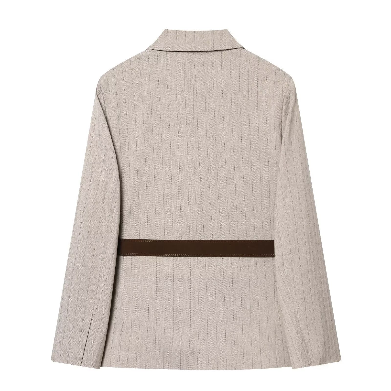 Women's Jacket Beige Pinstripe Belted Blazer BYMANYC ® New York WALL STREET BELTED BEIGE BLAZER - New Collection