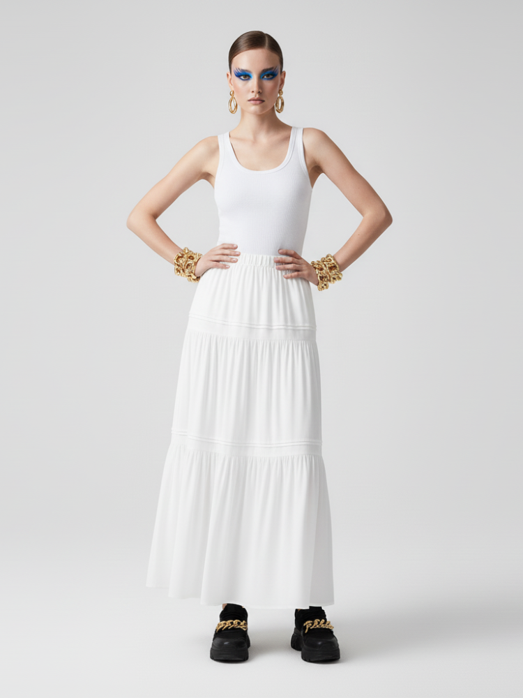  BROOKLYN BREEZE Tiered Maxi Skirt ECO FASHION BYMANYC ® New York  NYC Wholesale Boutique Inventory - No MOQ & Ready to Ship