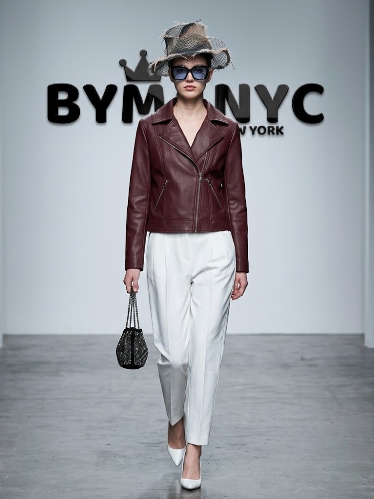 Women's Burgundy Faux Leather Moto Jacket BYMANYC ® New York CONTEMPORARY VIBRANT MODERN FASHION - New Collection