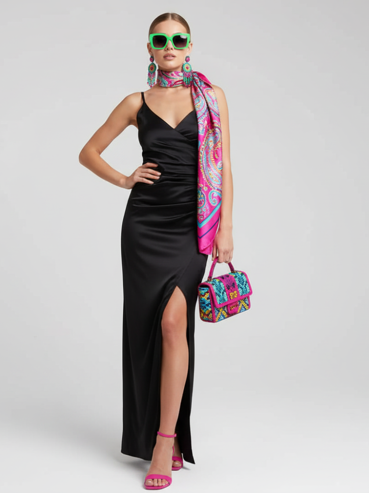  Black Backless V-Neck Slit Dress For Women, Fitted, Greenwich Village, BYMANYC New York.  NYC Wholesale Boutique Inventory - No MOQ & Ready to Ship