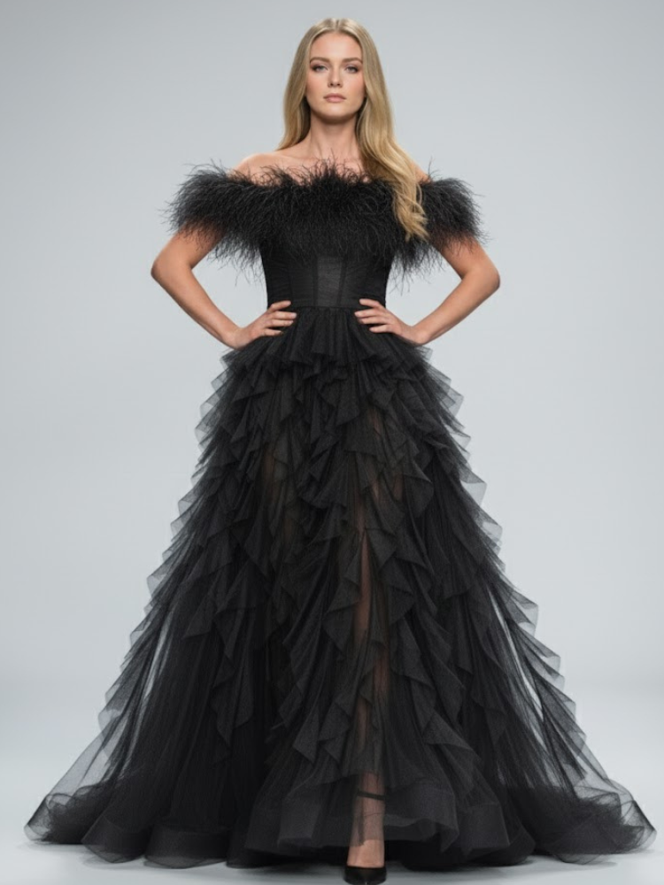 Black Feather and Tulle Gown TRIBECA: Prêt-à-Porter Line BYMANYC ® New York - BYMANYC ® New York  