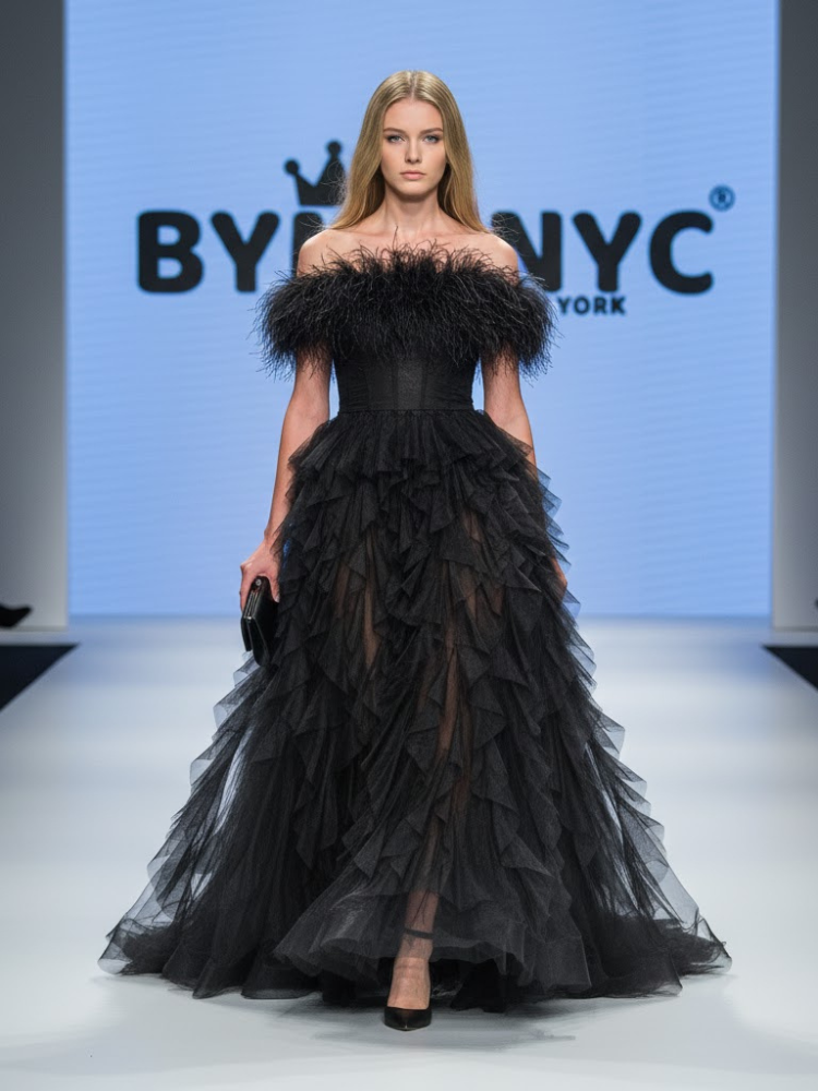 Black Feather and Tulle Gown TRIBECA: Prêt-à-Porter Line BYMANYC ® New York - BYMANYC ® New York  