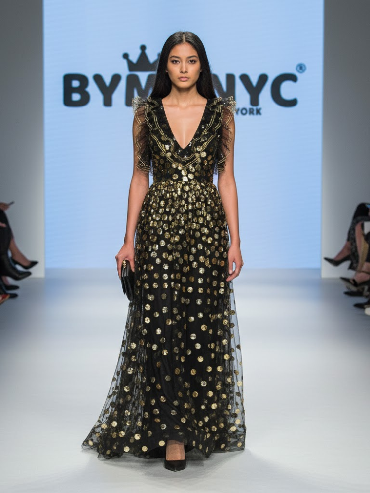  Black Floral Long Gala Dress SOHO: Prêt-à-Porter Line BYMANYC ® New York  NYC Wholesale Boutique Inventory - No MOQ & Ready to Ship