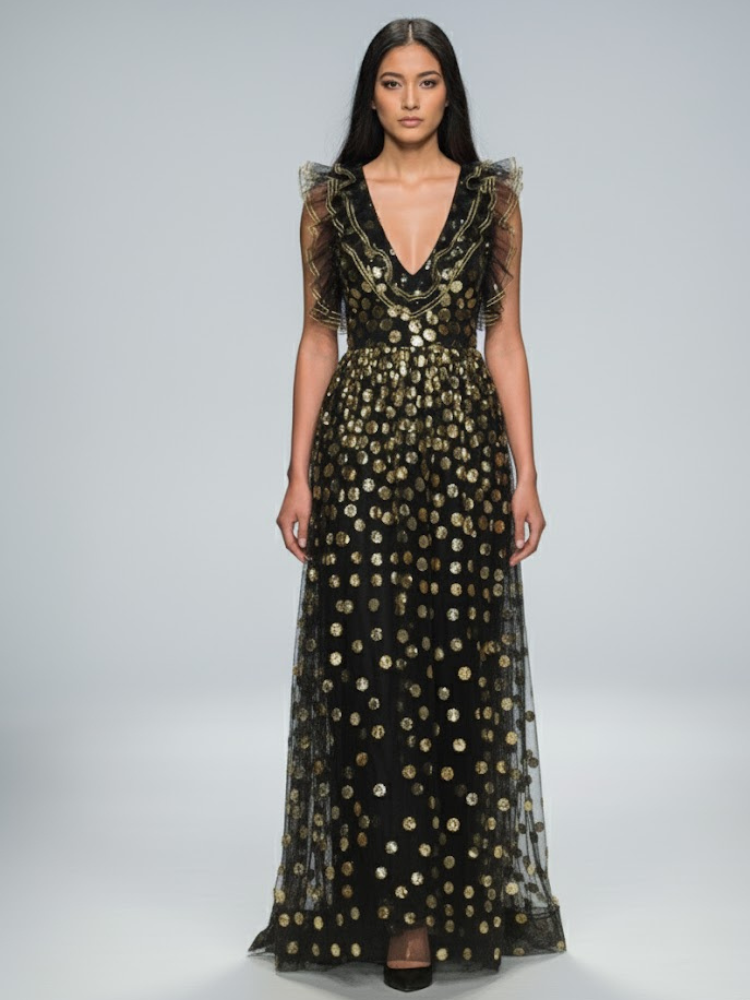  Black Floral Long Gala Dress SOHO: Prêt-à-Porter Line BYMANYC ® New York  NYC Wholesale Boutique Inventory - No MOQ & Ready to Ship