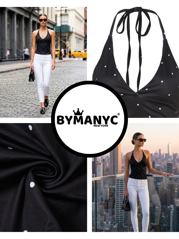  Black NOLITA Polka Dot Halter Top Prêt-à-Porter BYMANYC ® New York  NYC Wholesale Boutique Inventory - No MOQ & Ready to Ship