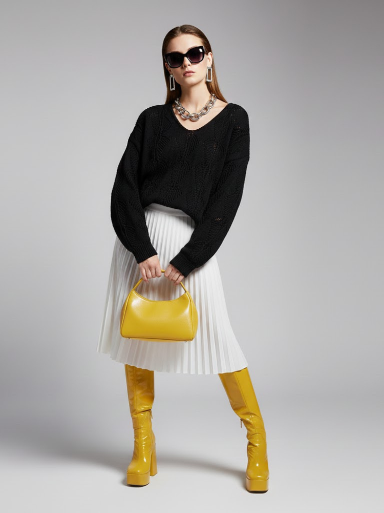  Black Open Knit V-Neck Sweater VARESE: New Colección COUTURE in NOLITA - BYMANYC ® New York  NYC Wholesale Boutique Inventory - No MOQ & Ready to Ship