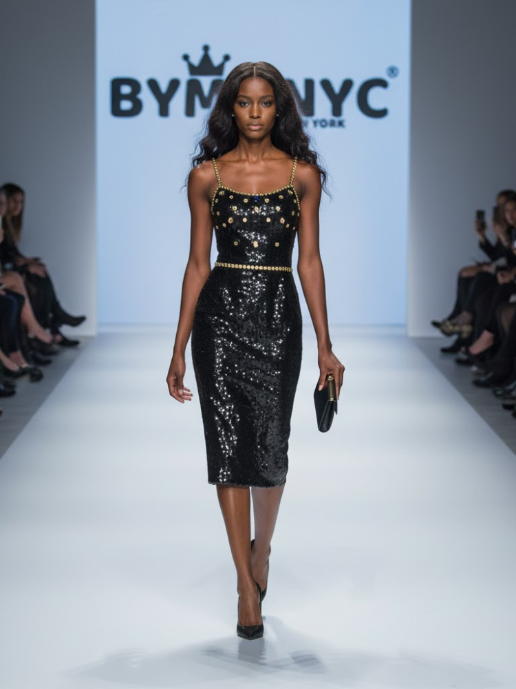 Black Sequin Midi Dress CHELSEA: Prêt-à-Porter Line BYMANYC ® New York - BYMANYC ® New York  
