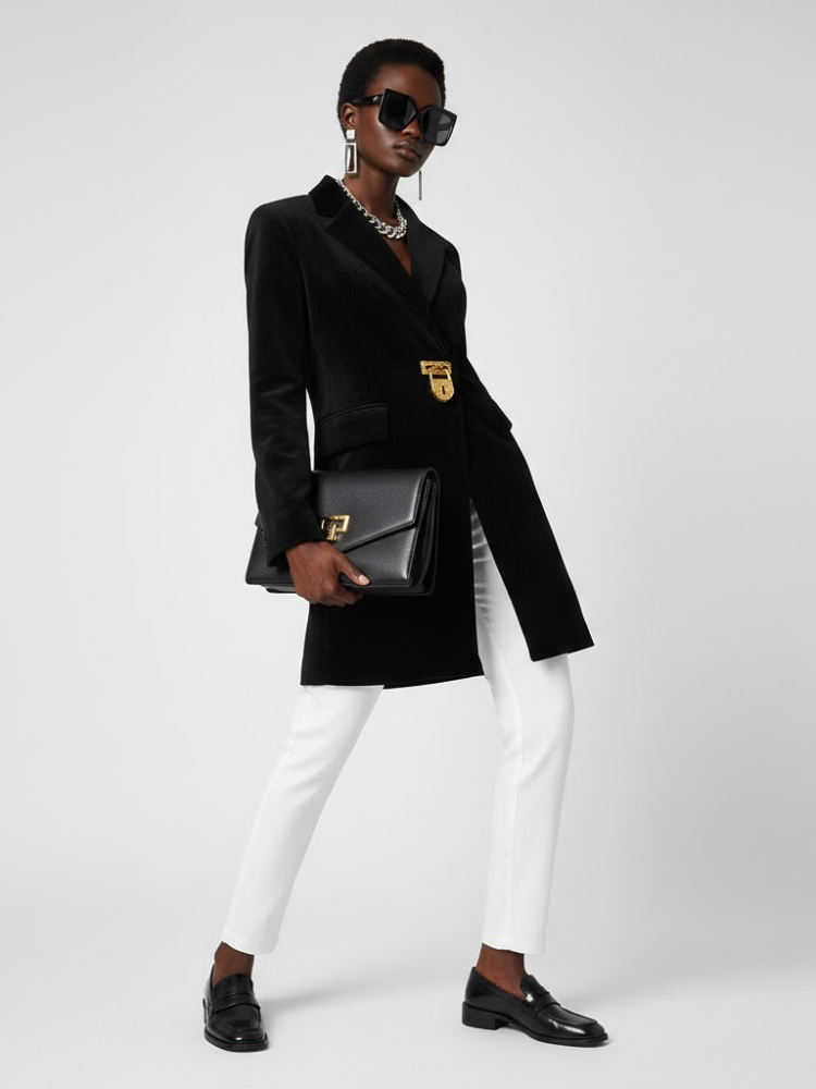  Black Tailored Coat with Clasp - DOWNTOWN BROOKLYN: New Collection COUTURE in BROOKLYN - BYMANYC ® New York  NYC Wholesale Boutique Inventory - No MOQ & Ready to Ship
