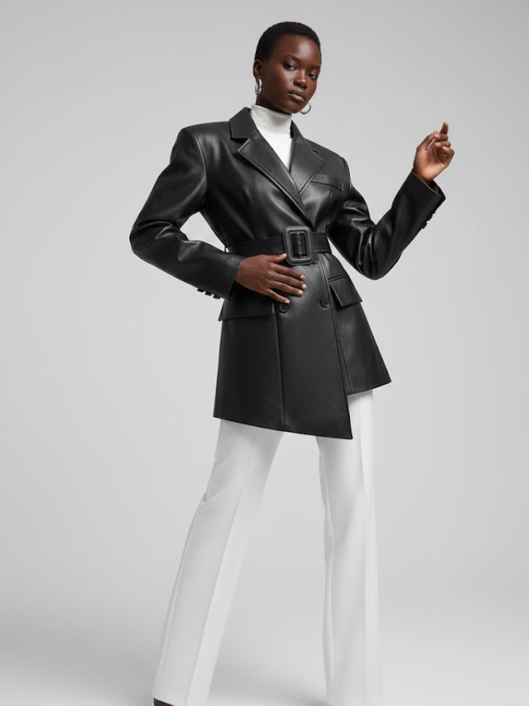 Black Vegan Leather Double-Breasted Blazer MERCER: New Colección COUTURE in NOLITA - BYMANYC ® New York - BYMANYC ® New York  