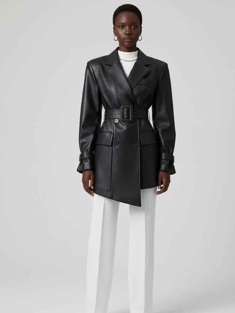 Black Vegan Leather Double-Breasted Blazer MERCER: New Colección COUTURE in NOLITA - BYMANYC ® New York - BYMANYC ® New York  