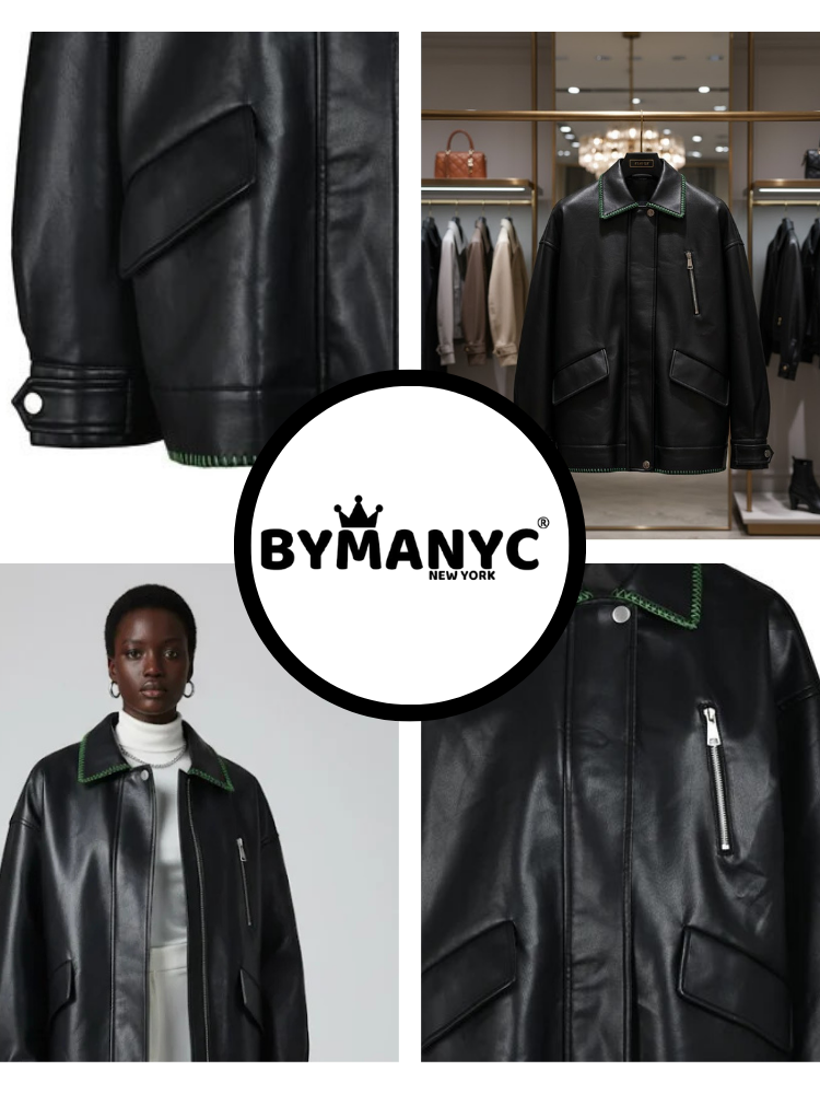  Black Vegan Leather Overshirt Jacket KENMARE: New Colección COUTURE in NOLITA - BYMANYC ® New York  NYC Wholesale Boutique Inventory - No MOQ & Ready to Ship