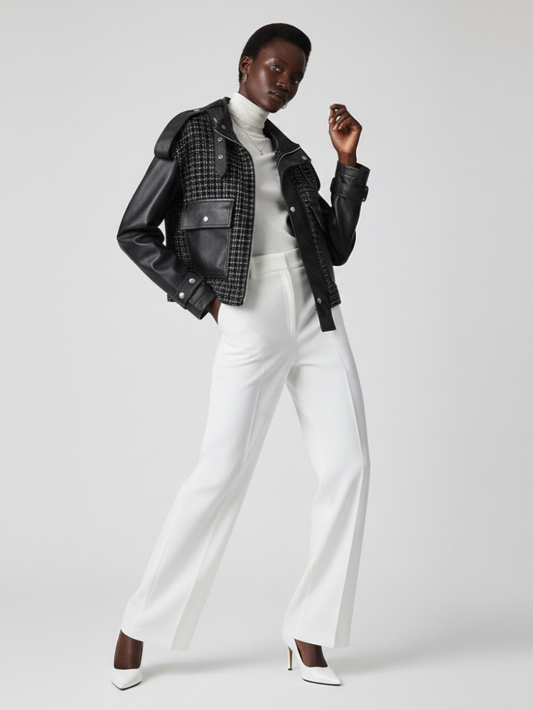  Black Vegan Leather and Tweed Biker Jacket BLACK NINE: New Colección COUTURE in NOLITA - BYMANYC ® New York  NYC Wholesale Boutique Inventory - No MOQ & Ready to Ship