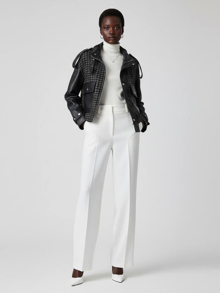  Black Vegan Leather and Tweed Biker Jacket BLACK NINE: New Colección COUTURE in NOLITA - BYMANYC ® New York  NYC Wholesale Boutique Inventory - No MOQ & Ready to Ship