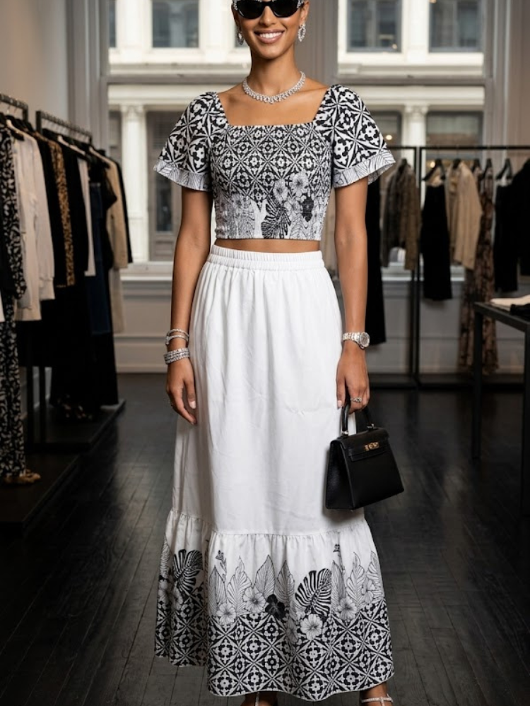  Black and White Geometric Print Two-Piece Set HUDSON New Collection FASHION BYMANYC ® New York  NYC Wholesale Boutique Inventory - No MOQ & Ready to Ship