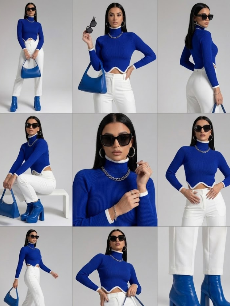 Blue Ribbed Knit Sweater LENOX: New Colección COUTURE in NOLITA - BYMANYC ® New York - BYMANYC ® New York  