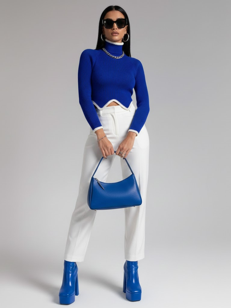  Blue Ribbed Knit Sweater LENOX: New Colección COUTURE in NOLITA - BYMANYC ® New York  NYC Wholesale Boutique Inventory - No MOQ & Ready to Ship