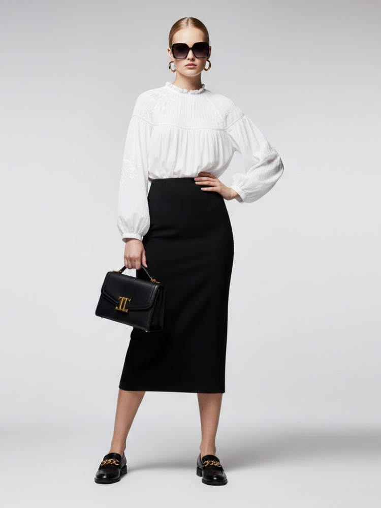 Bohemian White Cotton Blouse with Smocked Detail and Embroidery • BYMANYC ® New York - BYMANYC ® New York  