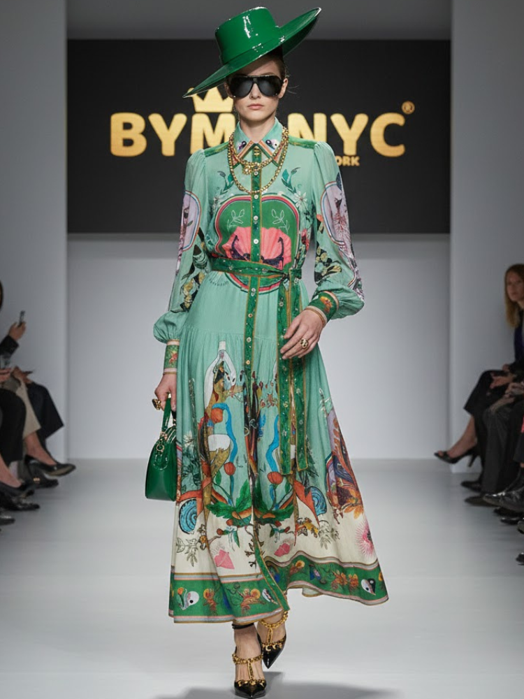 Botanical Print Mini Dress with Puffy Sleeves & Raffia Belt • BYMANYC ® New York - BYMANYC ® New York  