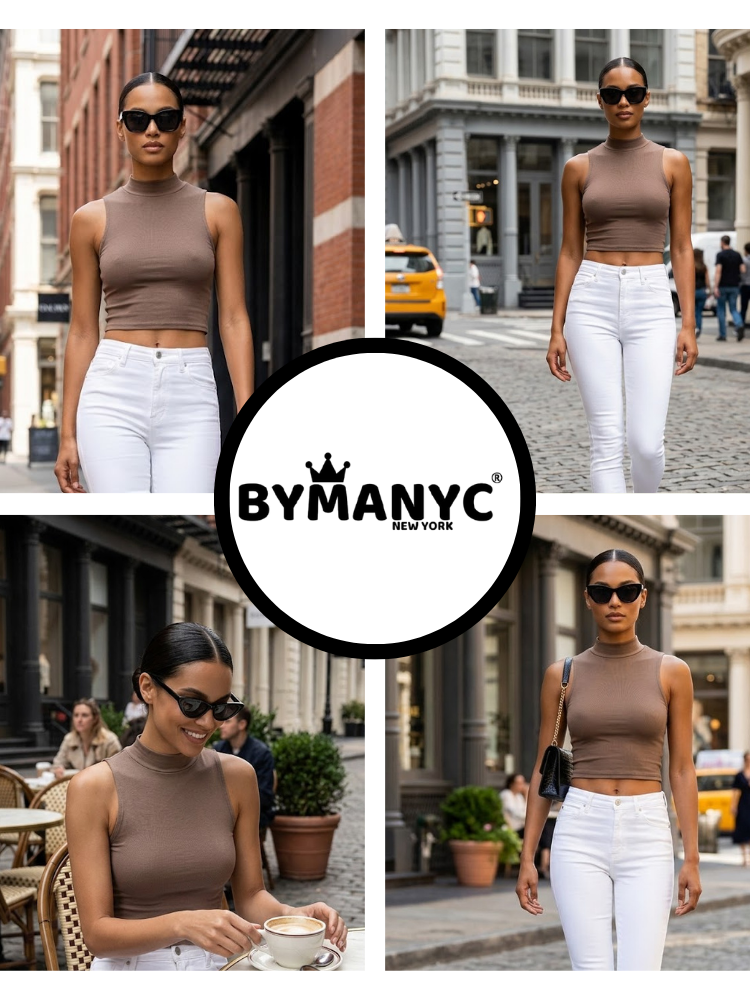  Brown MURRAY Mock Neck Tank Top Prêt-à-Porter BYMANYC ® New York  NYC Wholesale Boutique Inventory - No MOQ & Ready to Ship