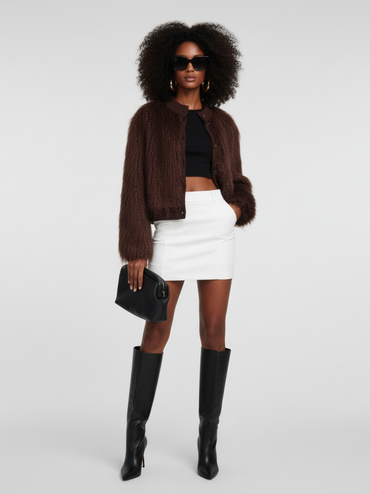 Brown Stand-Up Collar Jacket For Women, Gramercy, BYMANYC New York. - BYMANYC ® New York  