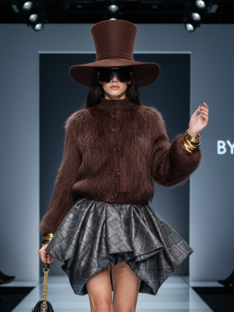 Brown Stand-Up Collar Jacket For Women, Gramercy, BYMANYC New York. - BYMANYC ® New York  