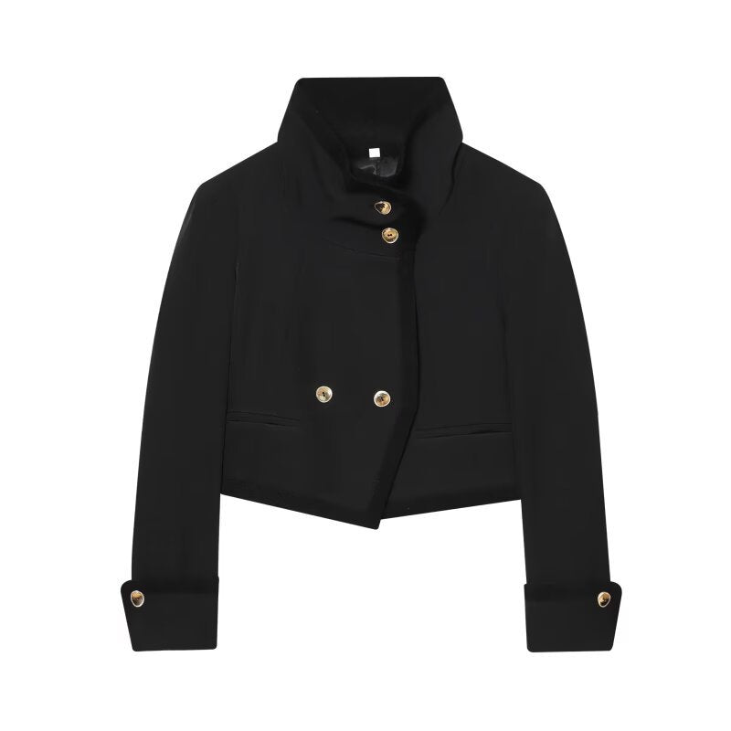 Women's Jacket Black High Collar Cropped BYMANYC ® New York SOHO GOLD BUTTON CROPPED BLAZER - New Collection