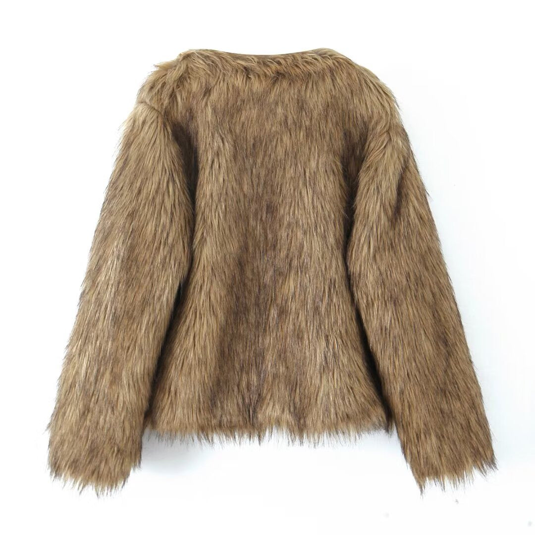 Women's Collarless Shaggy Faux Fur Jacket BYMANYC ® New York CONTEMPORARY VIBRANT MODERN FASHION - New Collection