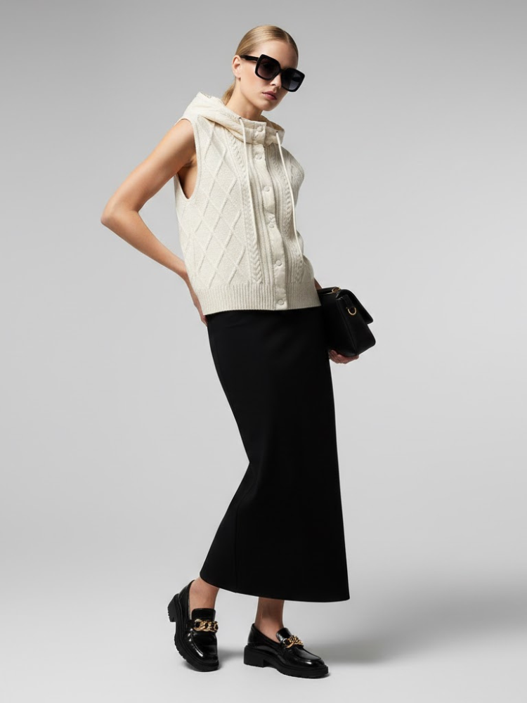  Cable-Knit Vest with Detachable Quilted Hood • BYMANYC ® New York  NYC Wholesale Boutique Inventory - No MOQ & Ready to Ship