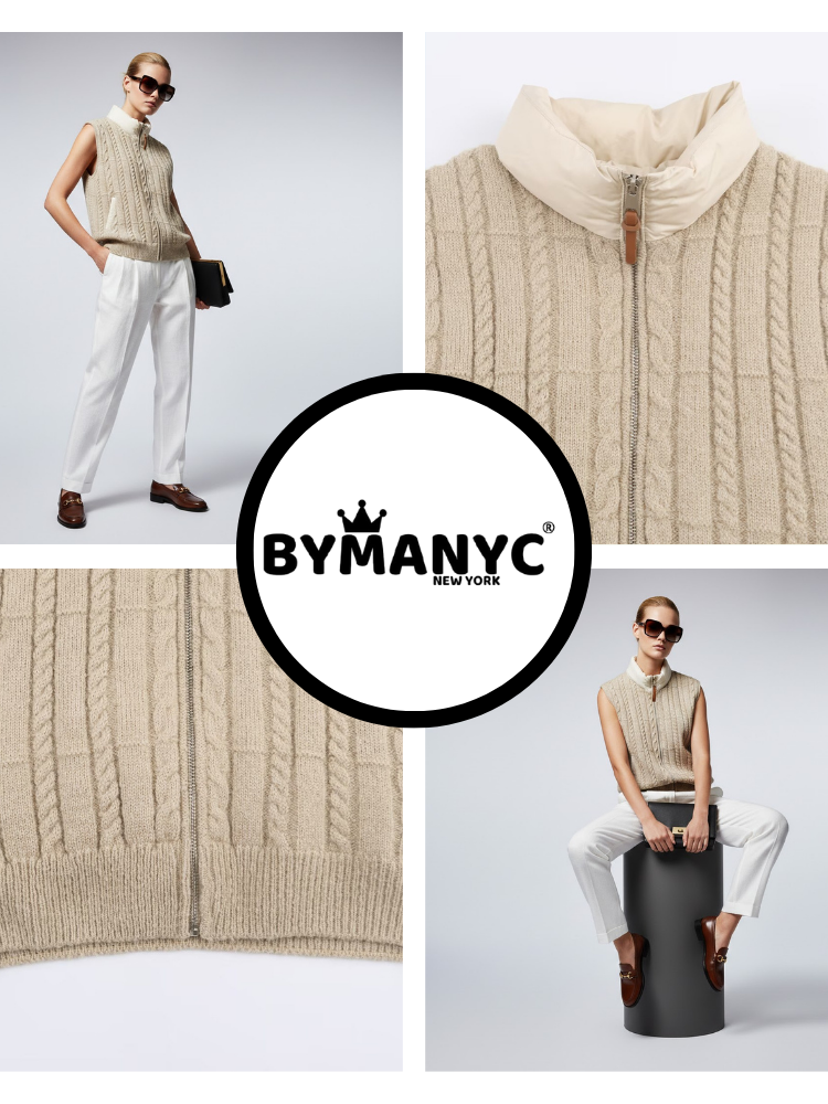  Cable-Knit Vest with Nylon Stand-Up Collar • BYMANYC ® New York  NYC Wholesale Boutique Inventory - No MOQ & Ready to Ship