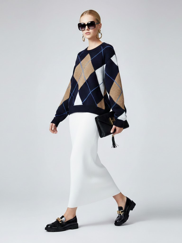  Classic Argyle Diamond Knit Sweater • BYMANYC ® New York  NYC Wholesale Boutique Inventory - No MOQ & Ready to Ship