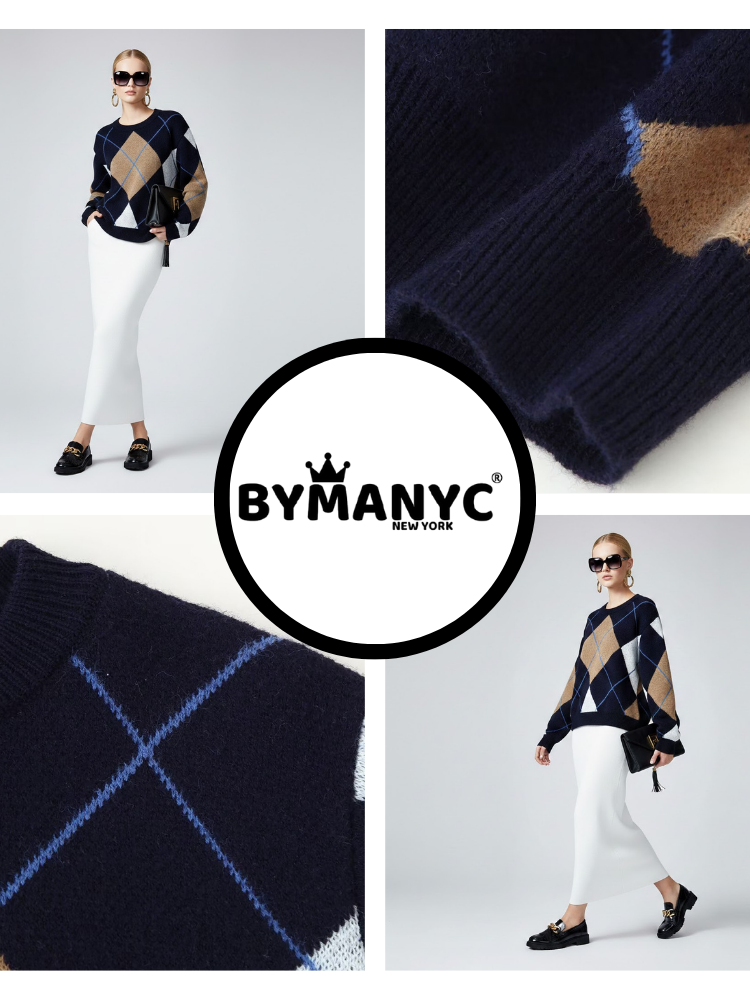  Classic Argyle Diamond Knit Sweater • BYMANYC ® New York  NYC Wholesale Boutique Inventory - No MOQ & Ready to Ship