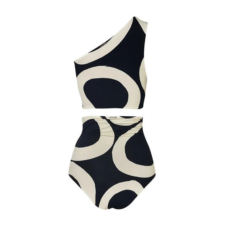 Colorblock One-Shoulder Bikini For Women, High Waist, Miami Beach, BYMANYC New York. - BYMANYC ® New York  