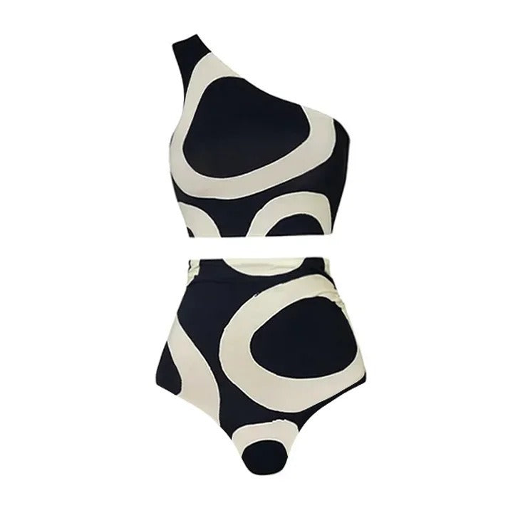 Colorblock One-Shoulder Bikini For Women, High Waist, Miami Beach, BYMANYC New York. - BYMANYC ® New York  