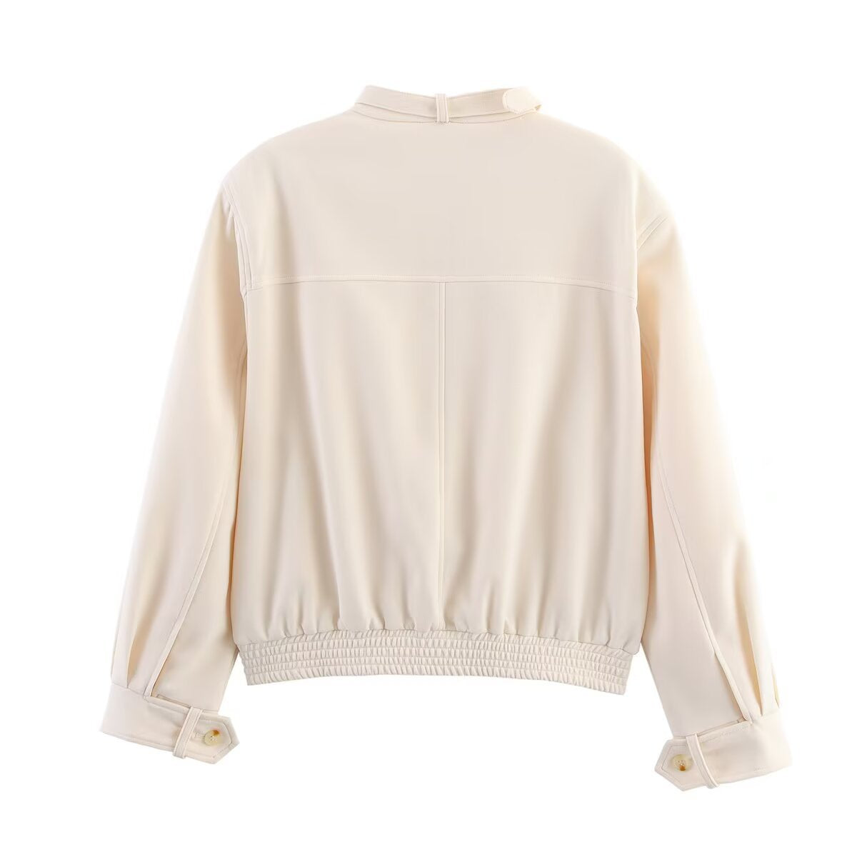 Women's Jacket Off-White Cream Faux Leather BYMANYC ® New York SOHO HIGH COLLAR LEATHERETTE BOMBER - New Collection